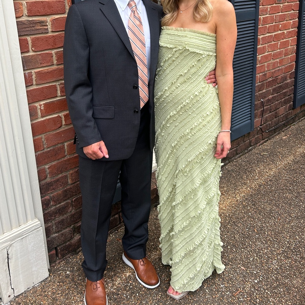 Endless Rose Light Sage Green Ruffled  Strapless Maxi Dress